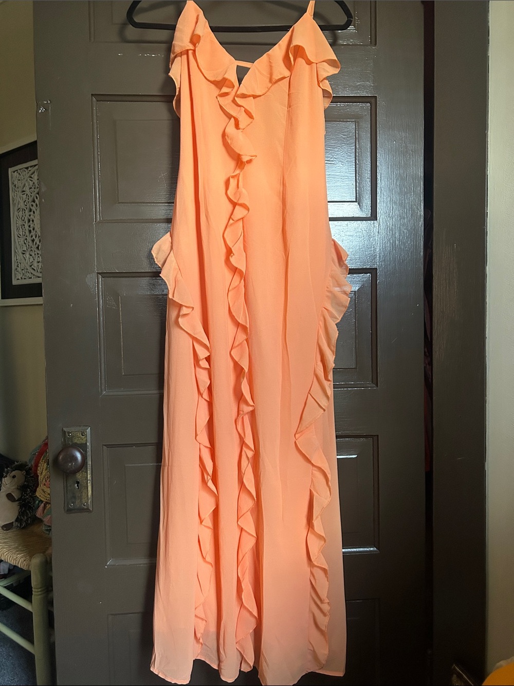 Hello Molly Peach Ruffle Spaghetti-Strap Maxi Dress